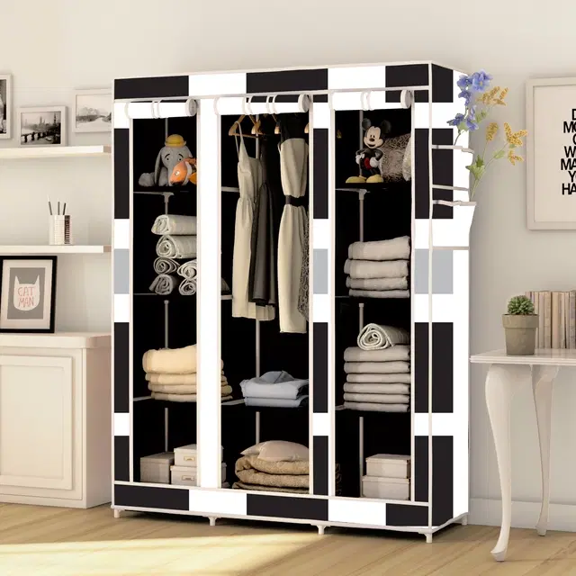 Plastic Printed Collapsible Wardrobe, Black