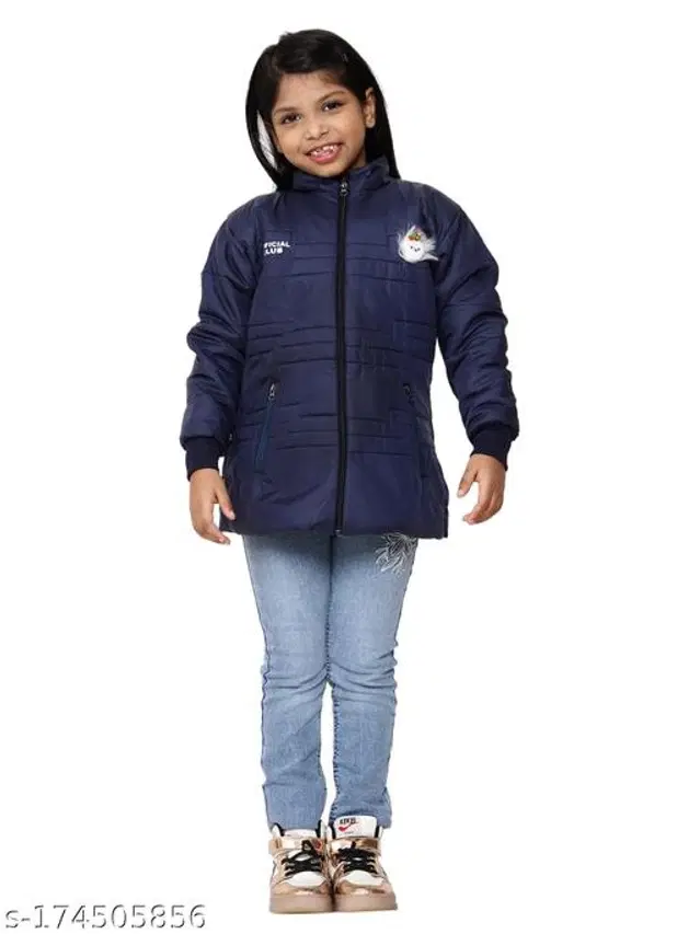Polyester Jacket for Girls (Navy Blue, 1-2 Years)