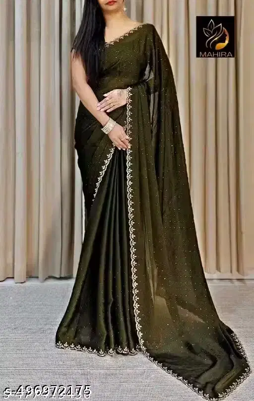 Malai Lycra Embellished Saree for Women, Green (6.3 m)