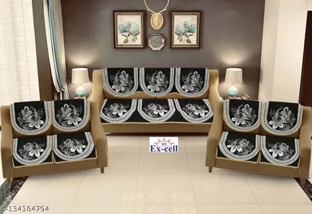 Polycotton 6 Seater Sofa Covers, Black, Set of 1