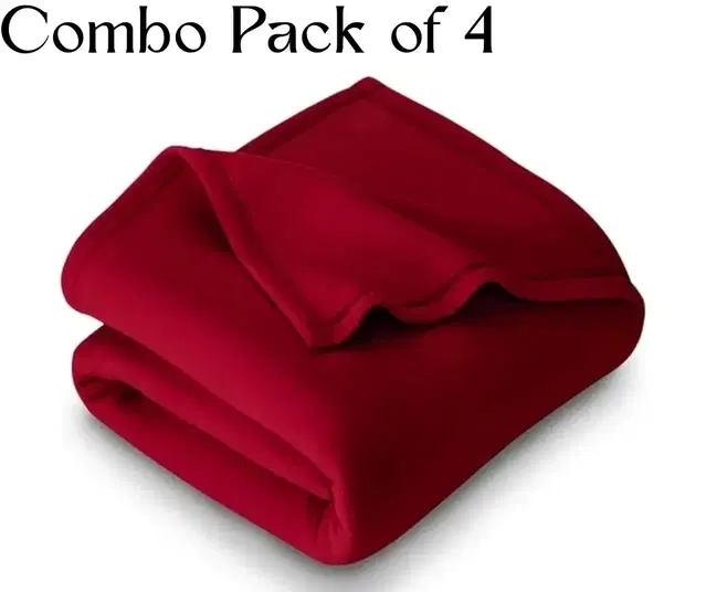 Combo Pack of 4 Solid Polar Fleece Blanket Red (60x90)