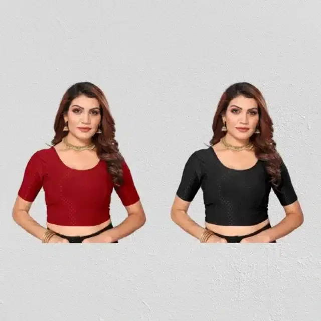 Half Sleeves Stitched Blouse for Women, Pack of 2 (Multicolor, 30)