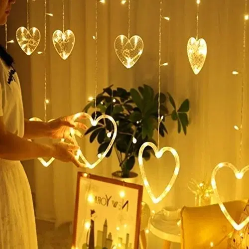 6+6 Heart Curtain 3 Meter Led Light, Warm White