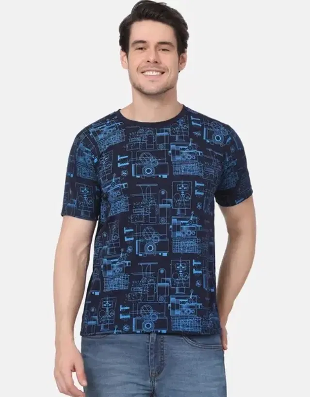 Half sleeve Printed T-shirt for men, Blue (XXL)