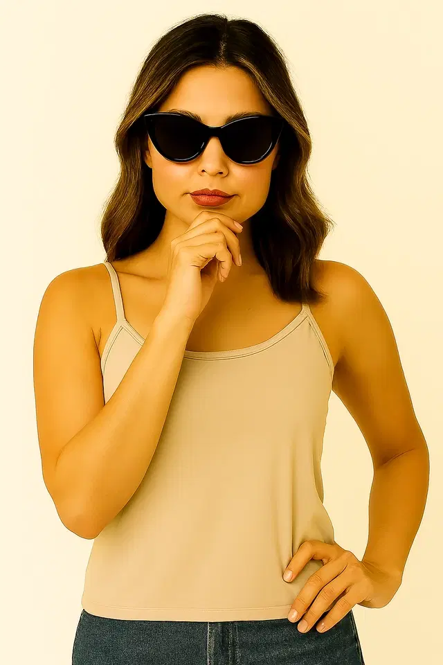 Cotton Solid Camisole for Women, Beige (XS)