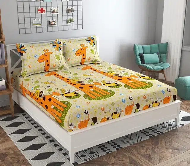 Glace Cotton Printed Double Bedsheet with Two Pillow Covers, Multicolor, 90x90 Inches