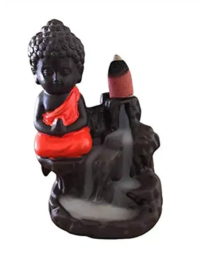Lord Buddha Backflow Cone Incense Holder with 10 Scented Cones, Multicolor