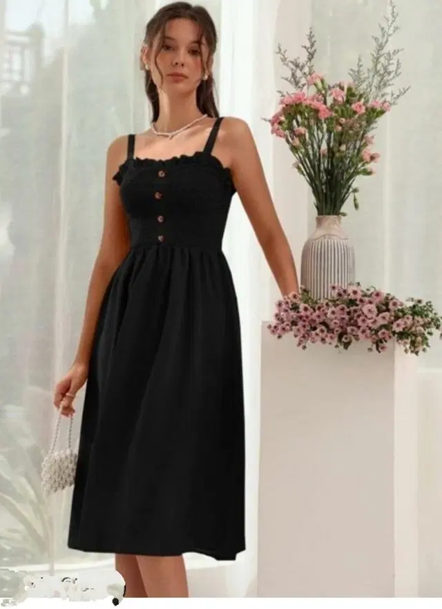 Poly Crepe Dress for Women (Black, S)