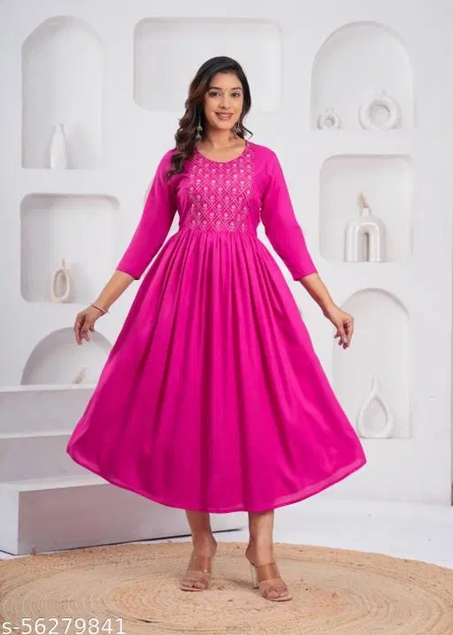 Rayon Kurti for Women, Pink (XS)