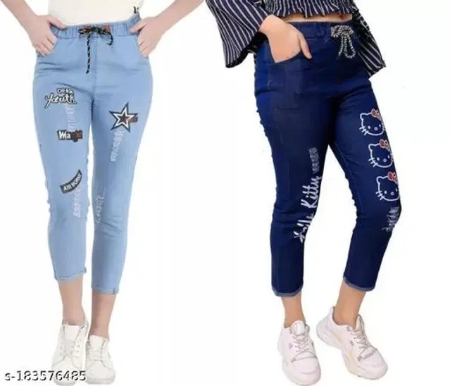 Denim Jeans for Girls, Pack of 2 (Blue, 12-13 Years)