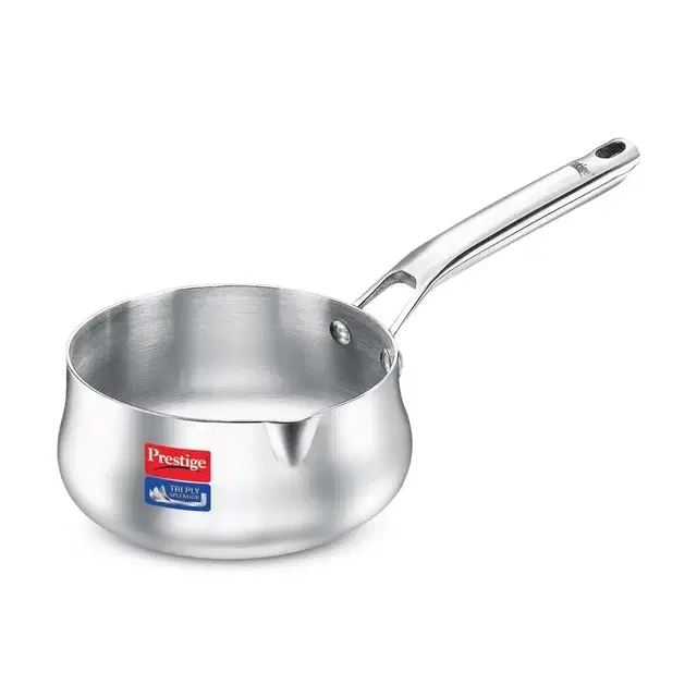 Prestige Next-Gen Tri-Ply Splendor Tea Pan | 16cm | High-Performance Stainless Steel Cookware | Even Heat Distribution | Silver