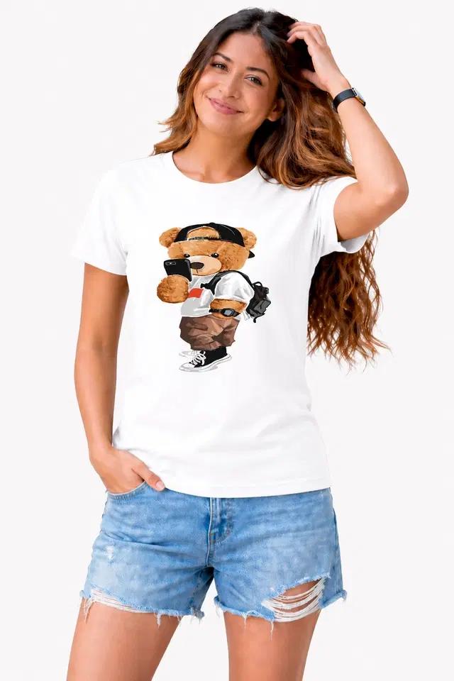 Cotton Blend Casual Tshirts for Women (White, S)