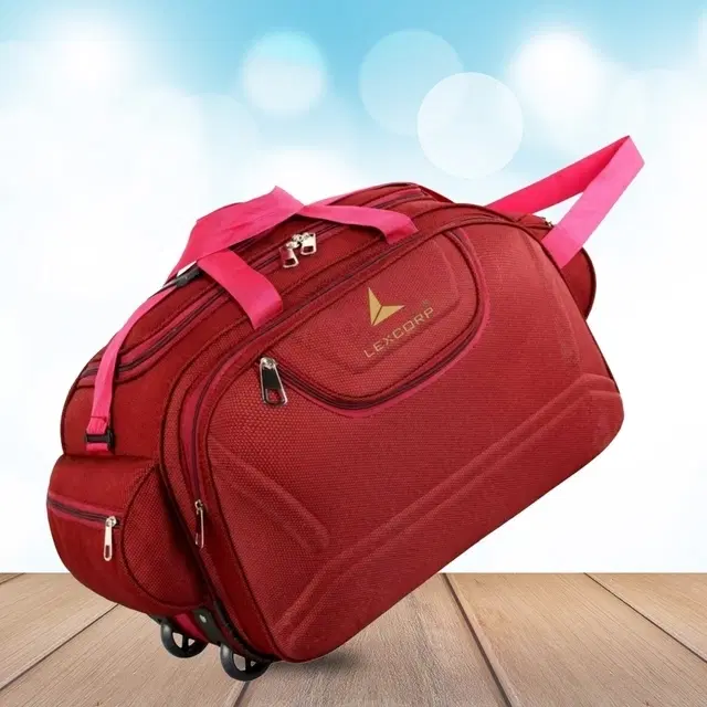 Polyester 60 L Solid Color Duffel Trolley Bag with Wheels (Red), Plain Design