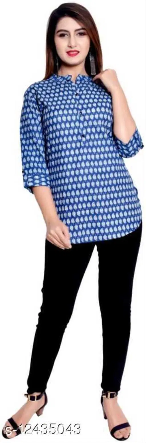 Rayon Kurti For Women, Blue (M)