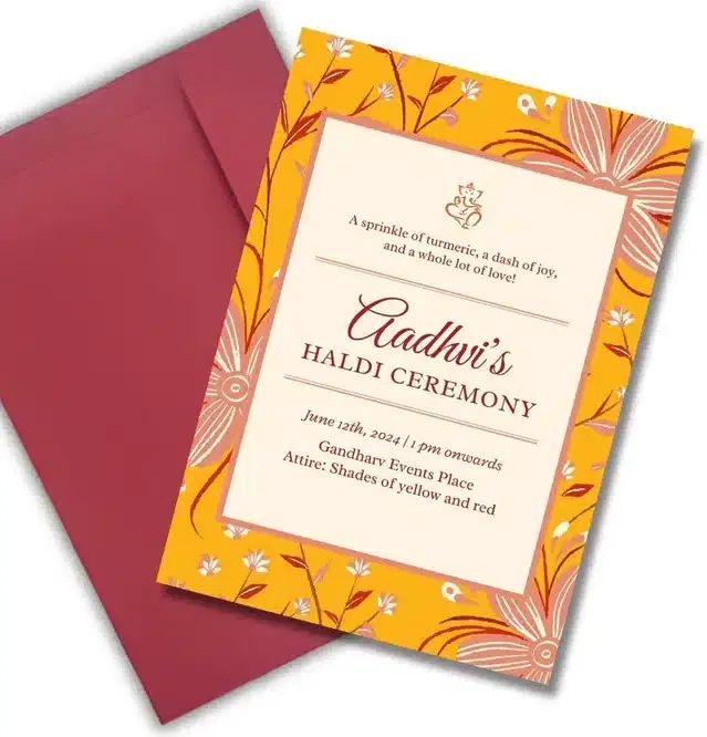 Haldi Ceremony Greetings with Envelope, Multicolor