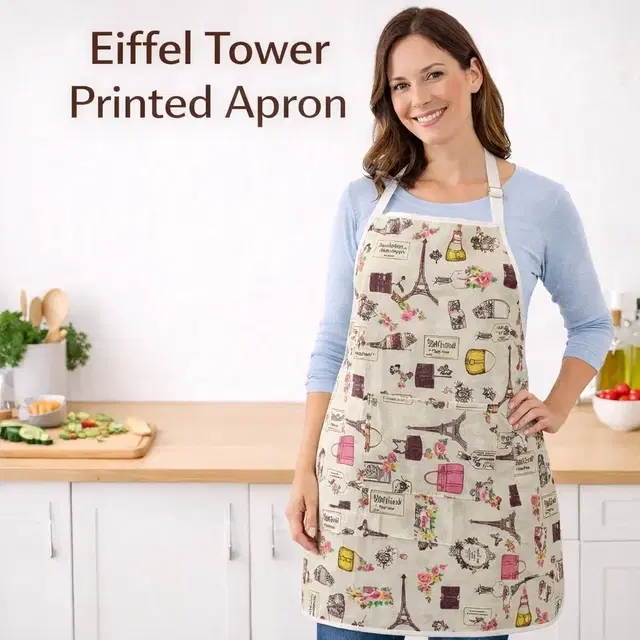 Effiel Tower Printed Cooking Aprons with Pocket  & Adjustable Neck Strap Oil & Stain Resistant