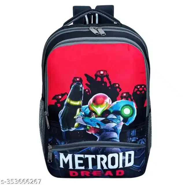 Polyester 3D Printed School Bag for Kids, Red & Black