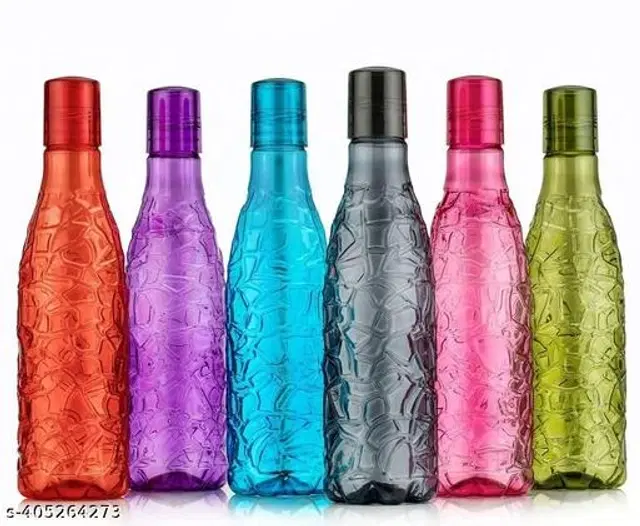Plastic Water Bottles, Multicolor, 1000 ml, Pack of 6