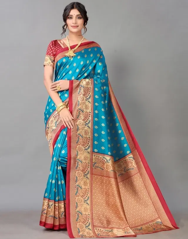 Art Silk Floral Print Saree for Women, Blue