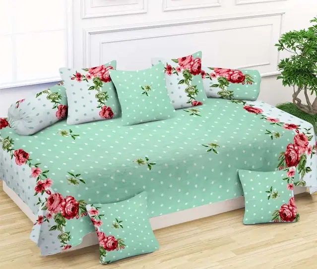 Cotton Printed Diwan Covers Set, 60x90 Inches, Multicolor, Set of 8