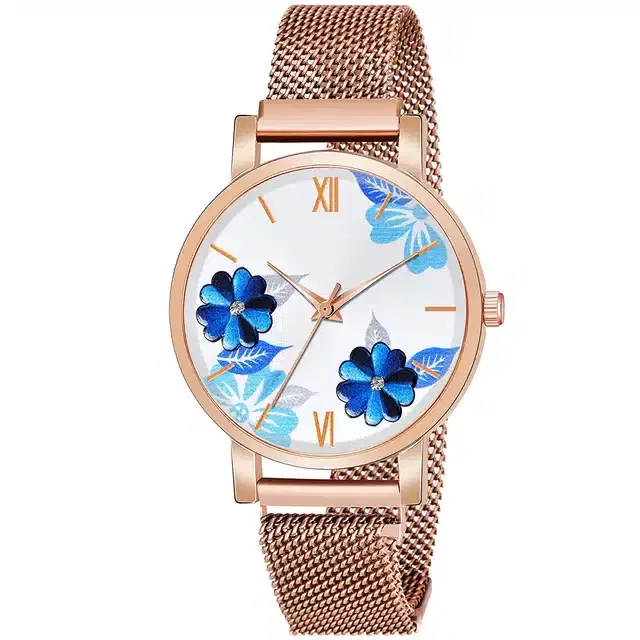 Analog Watch for Women (Rose Gold & Blue)