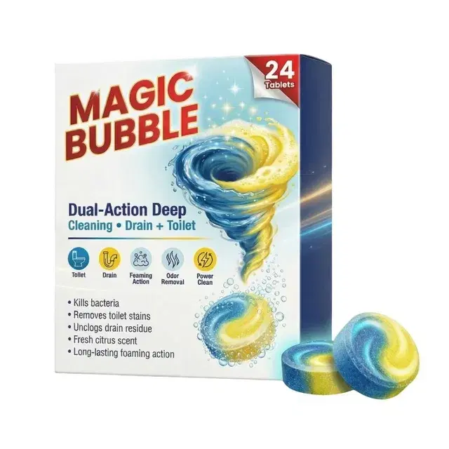Magic Bubble Dual Action Toilet & Drain Cleaning Tablets | Deep Cleaning with Foaming Action | Fresh Citrus Fragrance | Pack of 24 Tablets