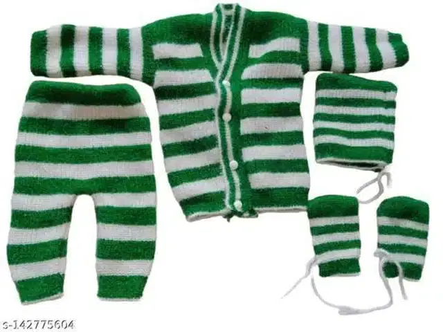 Woolen Sweater & Pant with Socks & Cap for Kids (Multicolor, 0-3 Months)