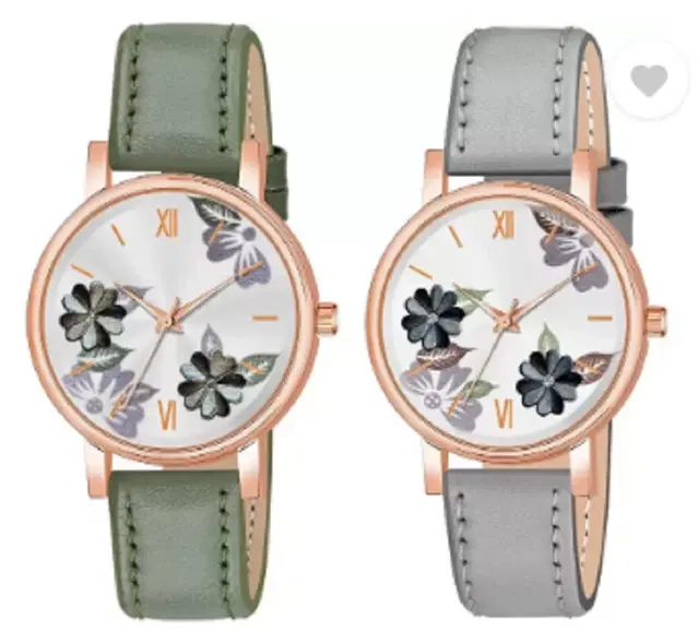 Leather Strap Analog Watch for Women & Girls, Pack of 2 (Multicolor)