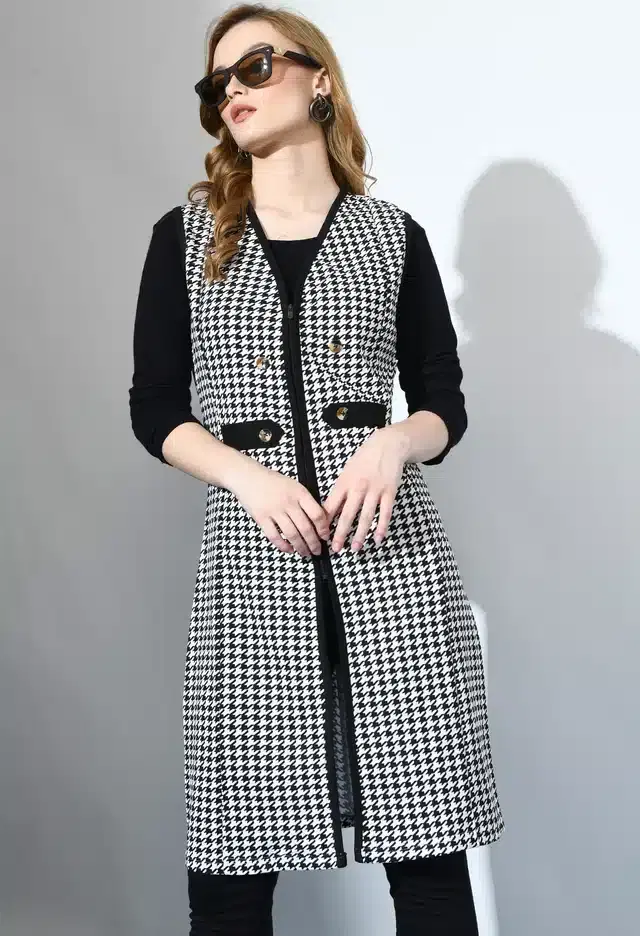 Sleeveless Shrug for Women (Black & White, S)