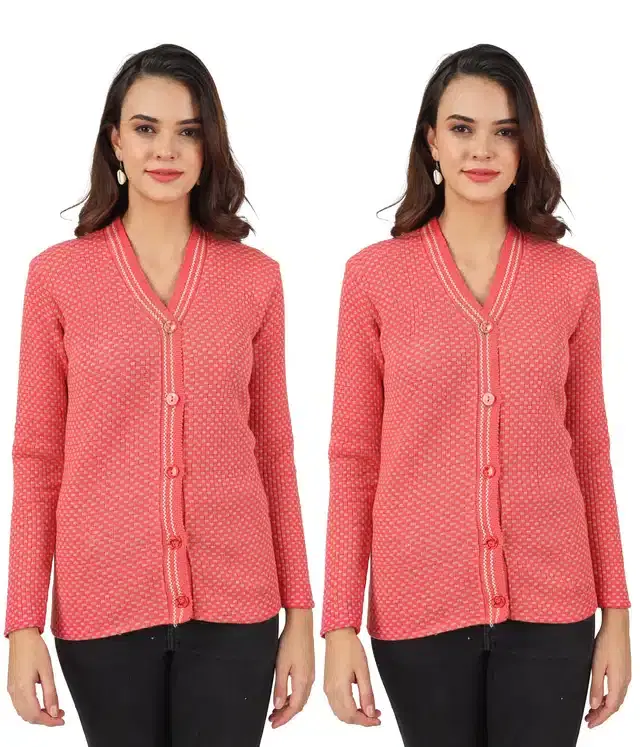Woollen Blend Full Sleeves Cardigan for Women, Pack of 2 (Orange, L)