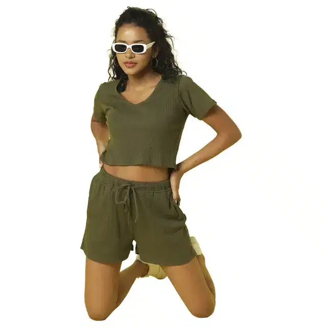 Co-ords Set for Women (Green, L)