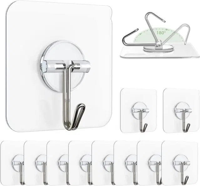 Plastic Wall Hooks, Transparent (Pack of 20)