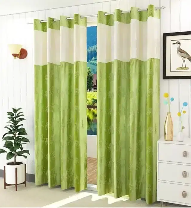 Emboss Door & Window Curtains, Pack of 2, Green, 5 feet