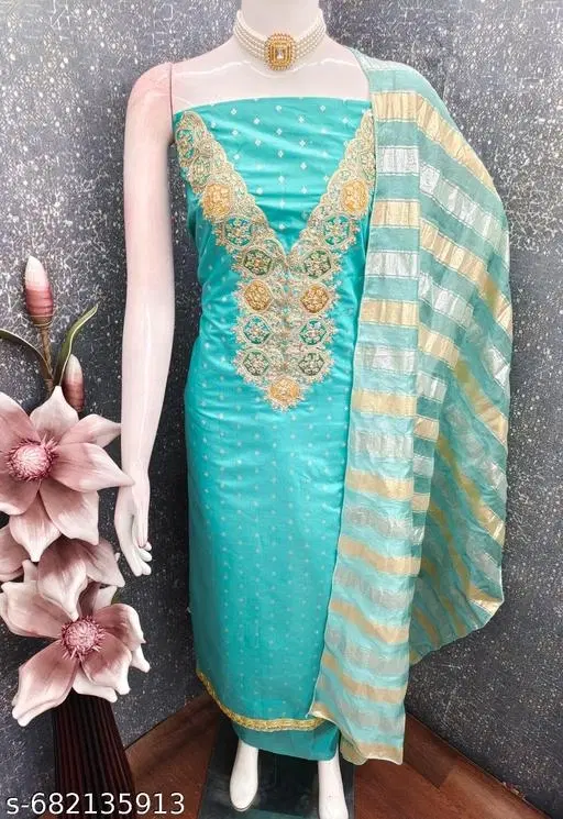 Silk Blend Punjabi/All Over Suits for Women (Multicolor, 6.45 meter (XL)