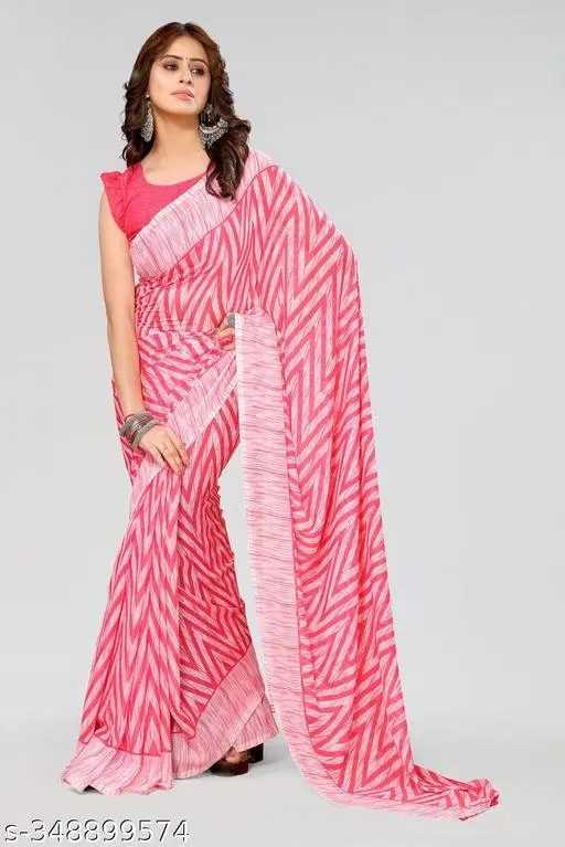 Georgette Printed Saree for Women, Pink (6.3 m)