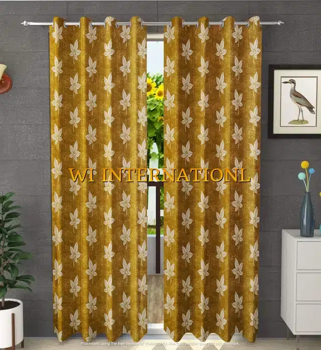 Polyester Printed Window & Door Curtains, Pack of 2, Gold, 5 feet