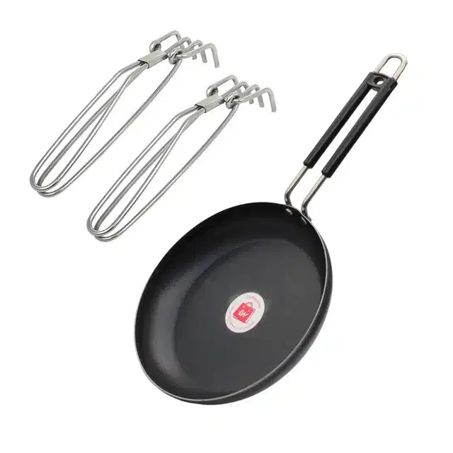 Non Stick Fry Pan with Stainless Steel Tongs, Black, Set of 3