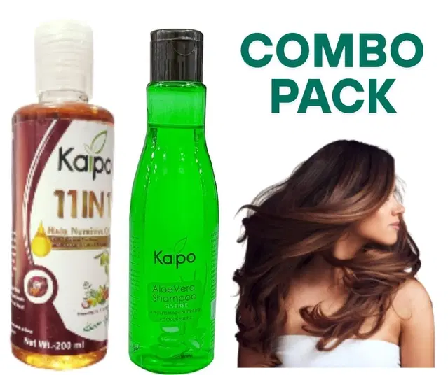 Kaipo Aloevera Hair Shampoo with 11 in 1 Herbal Hair Oil, 200 ml, Set of 2