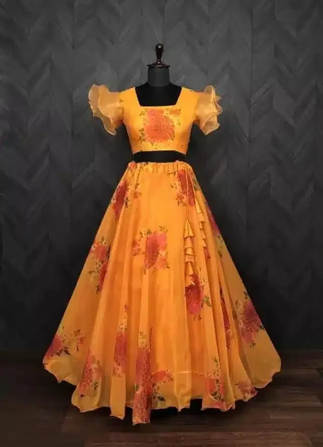 Ready to Wear Lehenga Choli for Women (Yellow, XS)