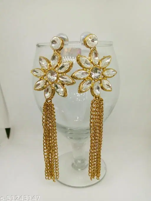 Alloy Kundan Earring for Women & Girls, Golden