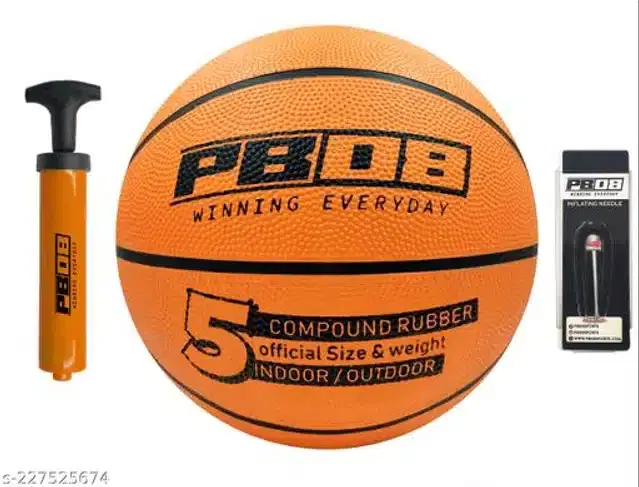 Rubber Basketball, Size 5 with Inflation Needle & Air Pump, Multicolor, Set of 1