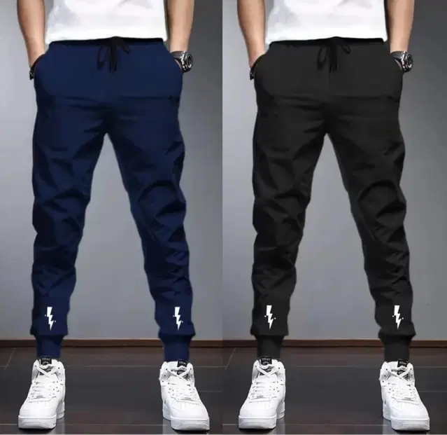 Polyblend Printed Trackpants for Men, Navy Blue & Black, Pack of 2 (M)
