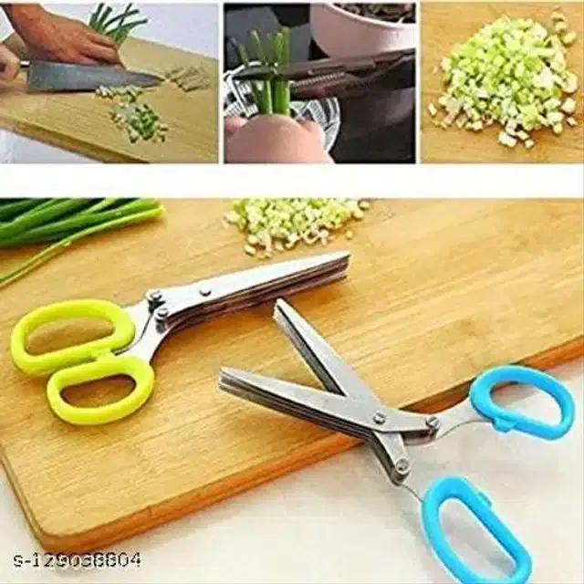 5 Blade Vegetable Scissor Cutter with Cleaning Brush, Multicolor, Set of 2