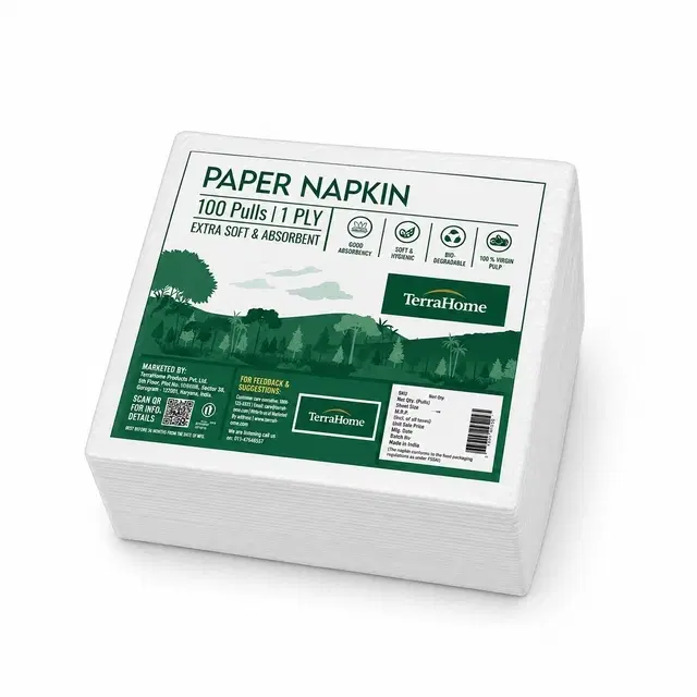 TerraHome Small Tissue Paper Napkins, 1 Ply, 22x22cm [100 Pieces]