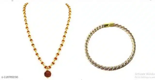 Kada with 5 Mukhi Rudraksha Mala, Set of 2 (Multicolor)