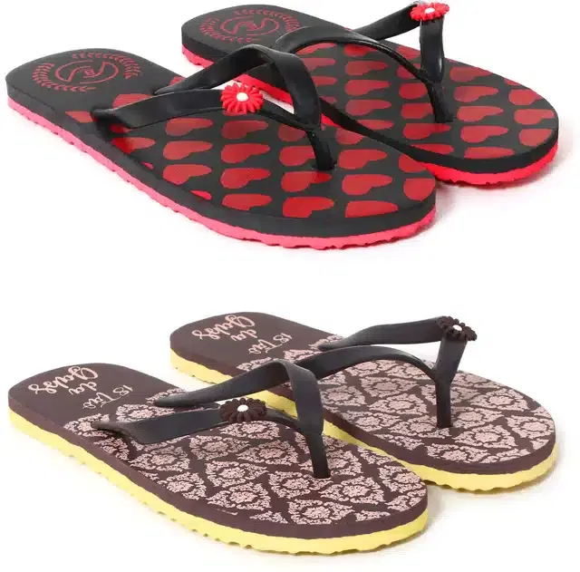 Flip Flops for Women, Pack of 2 (Multicolor, 6)