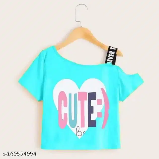Cotton Half Sleeves Top for Girls (Aqua Blue, 4-5 Years)