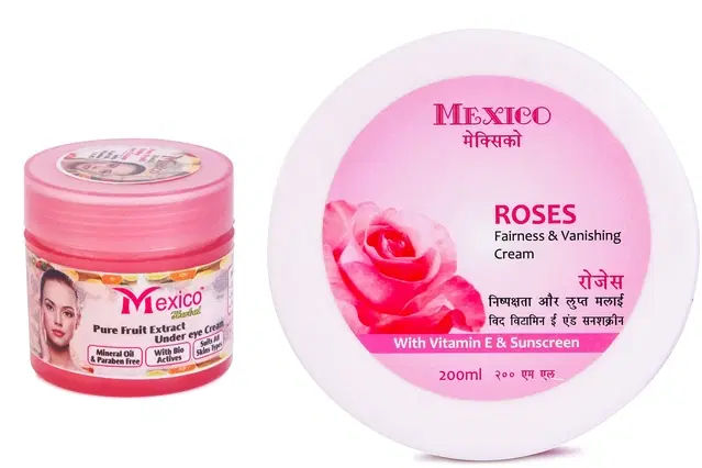 Maxico Herbs Rose Fairness Cream with Fruit Under Eye Cream, Pack of 2