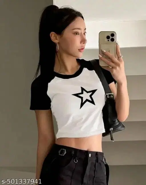 Cotton Blend Printed tops for Women, White (XS)