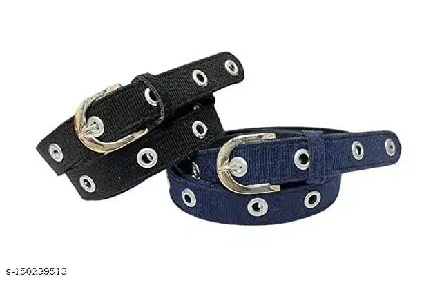 Cotton Belt for Women, Pack of 2 (Black & Blue, 24)